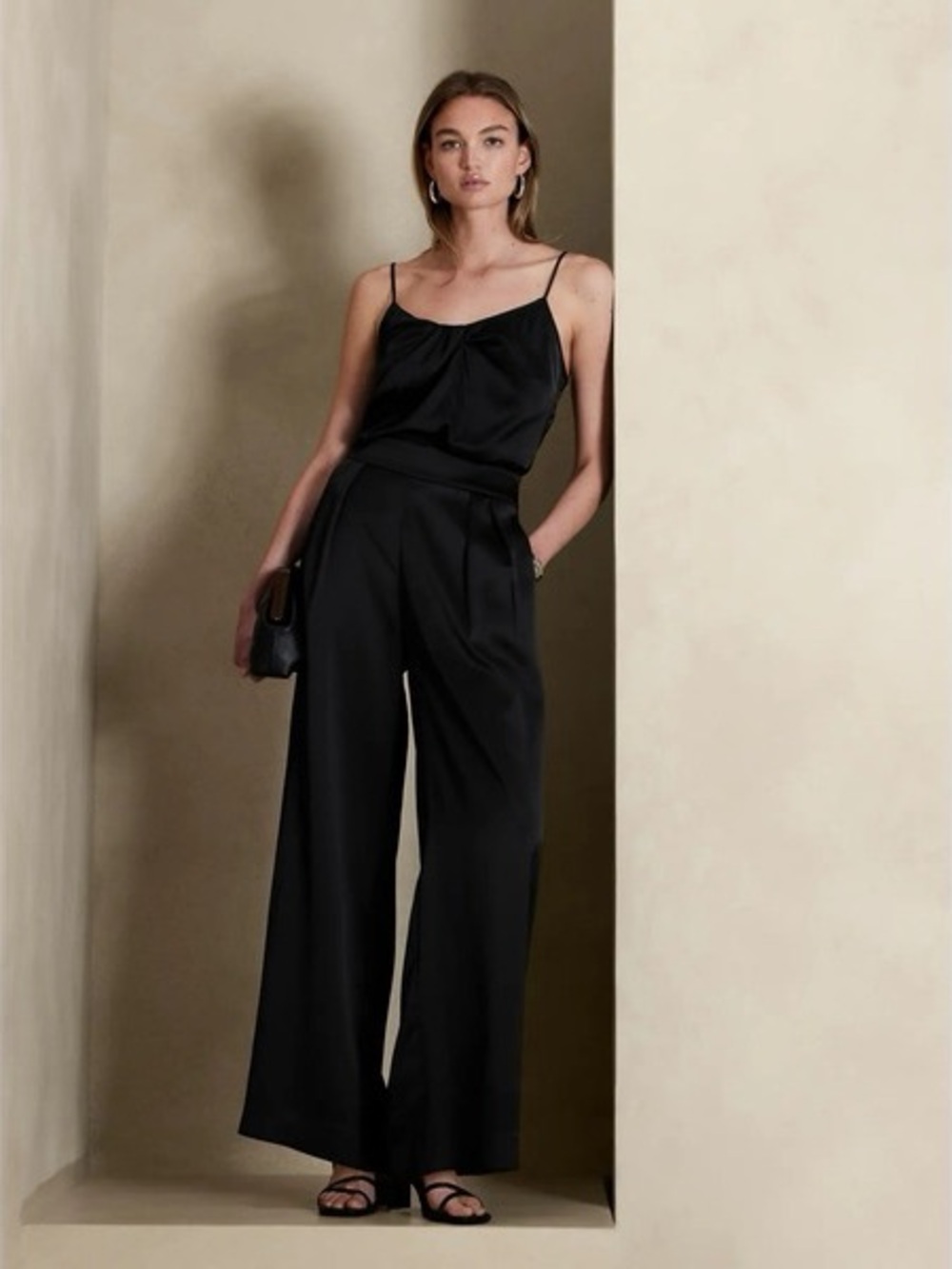 Banana Republic Satin Pleated Wide Leg Trousers